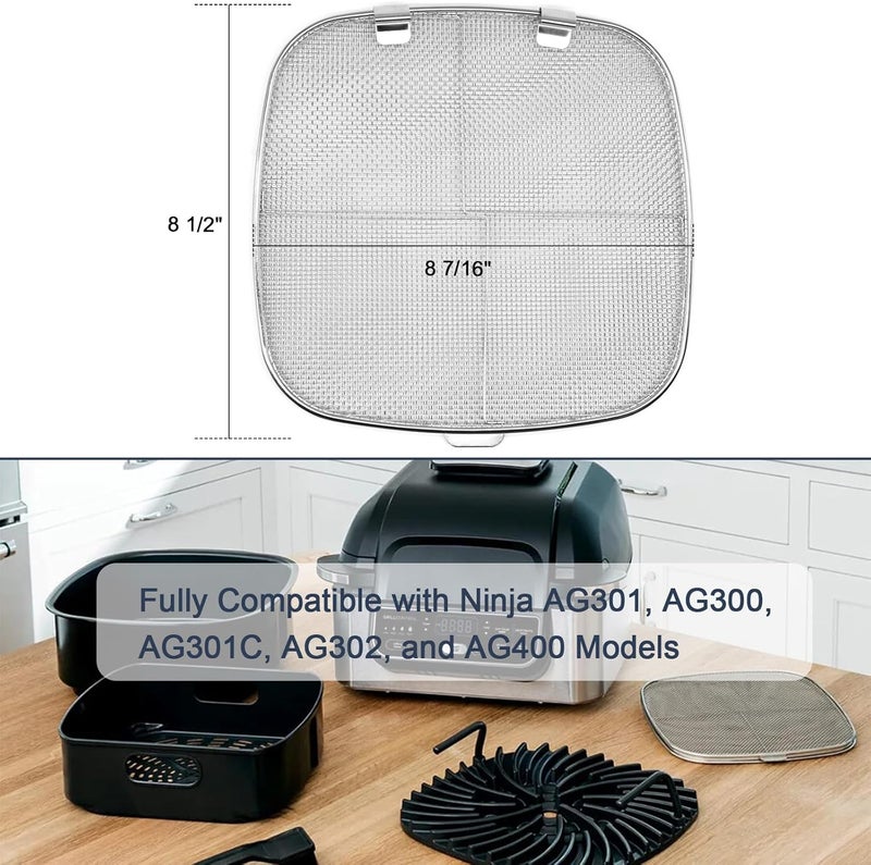 Criditpid Non-Stick Grill Grate, Stainless Steel Splatter Shield & Air Fryer Sheets Liners Kit Replacement Parts for Ninja AG301 AG300 AG302, Air Fryer Accessories for Foodi 5-in-1 Indoor Grills. - Image 3